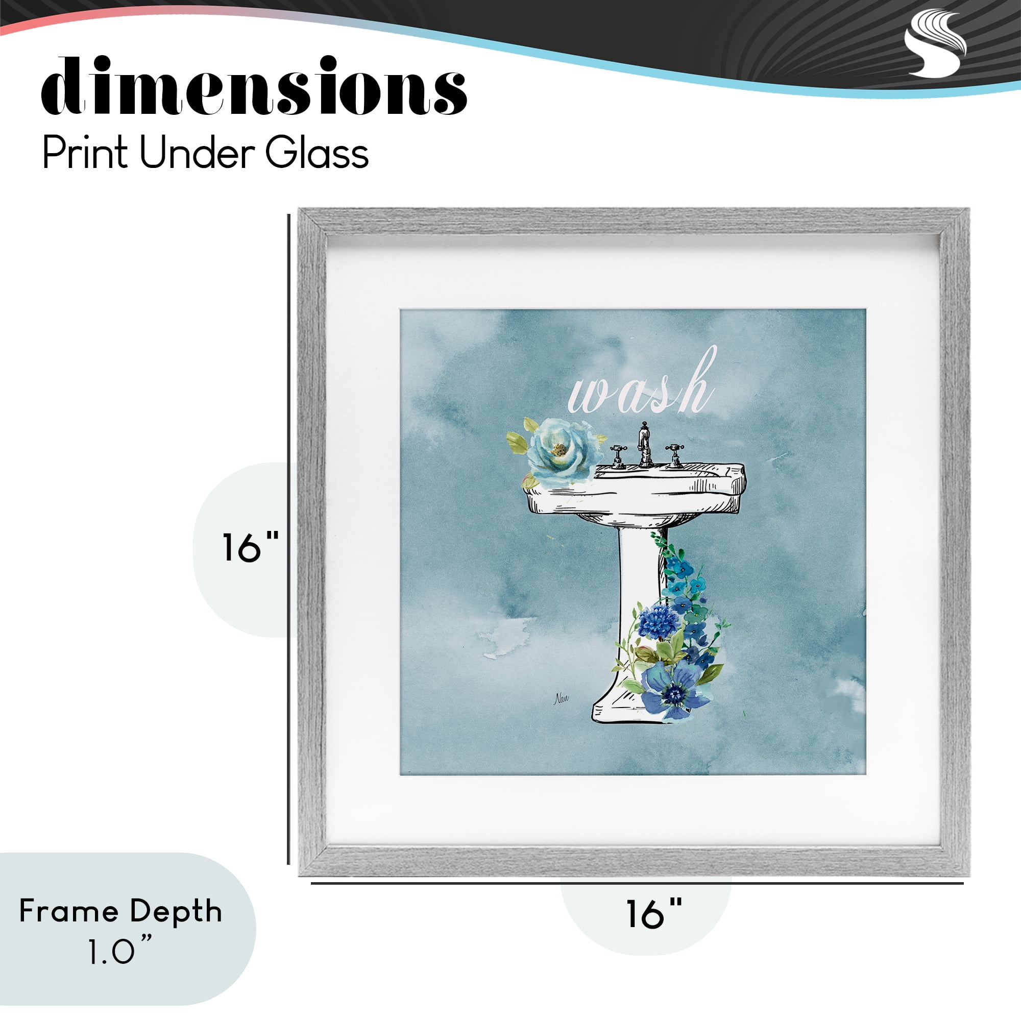 Stupell Industries Floral Bathroom Rules Wash Gray Framed Print Under Glass, design by Nan