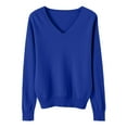 thumbnail image 4 of Women's V Neck Loose Fit Lightweight Sweater, Soft Knit Pullover, Long Sleeve Casual Top, Solid Color Thin Sweater, Everyday Wear Blouse, Comfortable Knitwear Blue L, 4 of 4