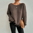 thumbnail image 5 of Htigea Sweaters for Women Distressed Frayed Hem Tops Casual Crew Neck Long Sleeve Loose Fit Pullover Sweater Coffee L, 5 of 7