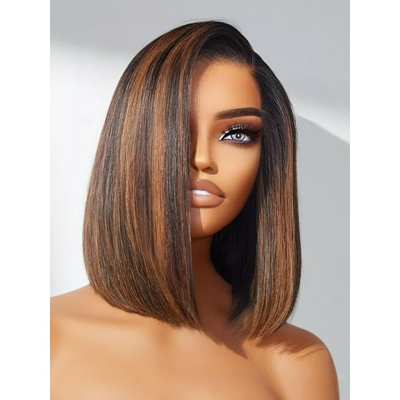 LUVME HD Lace Front 10" Bob Wig 100% Human Hair Glueless 200% Density Brown Pre Plucked Natural Color Straight for Women