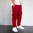 thumbnail image 2 of RUTAYY Boys Cargo Pants Drawstring Waist Straight Leg Front Pockets Outdoor Play Trousers Everyday Outdoor Adventures, Red, 2 of 8