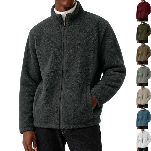 Husipze Mens Sherpa Fleece Jacket Full Zip Long Sleeve Teddy Fuzzy Cozy Winter Relaxed Fit Coat Insulated Warm Outerwear Black S