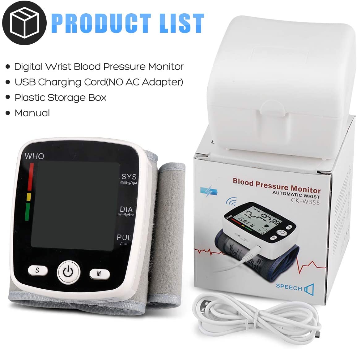 Monitor de Presión Arterial, BDUN Máquina de Presión Arterial de Muñeca Recargable con Voz y Memoria de 180 para Dos Usuarios 7