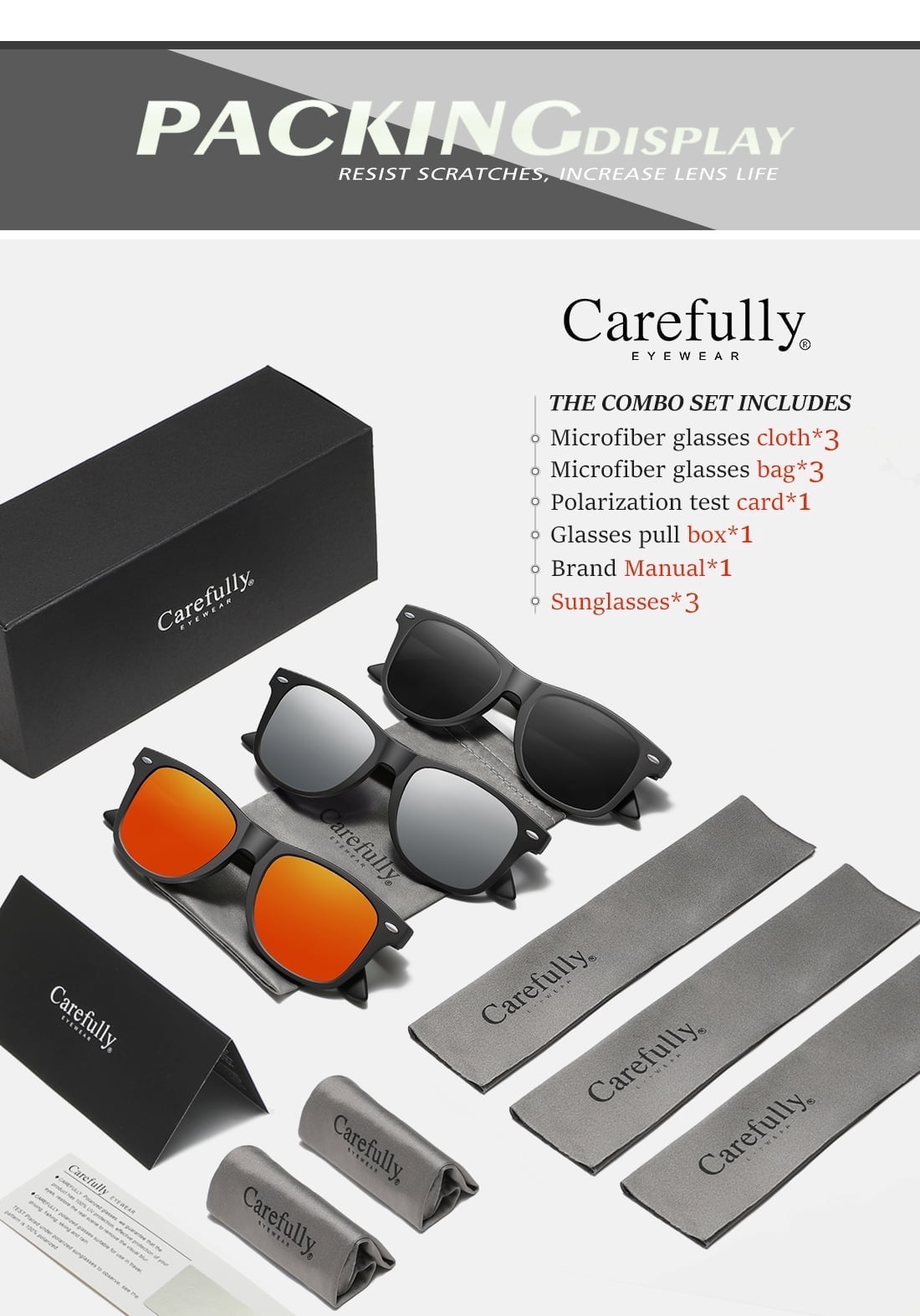 Carefully Square Sunglasses for Men and Women Sunglasses for Fishing Offering UV Protection (3 Pack)