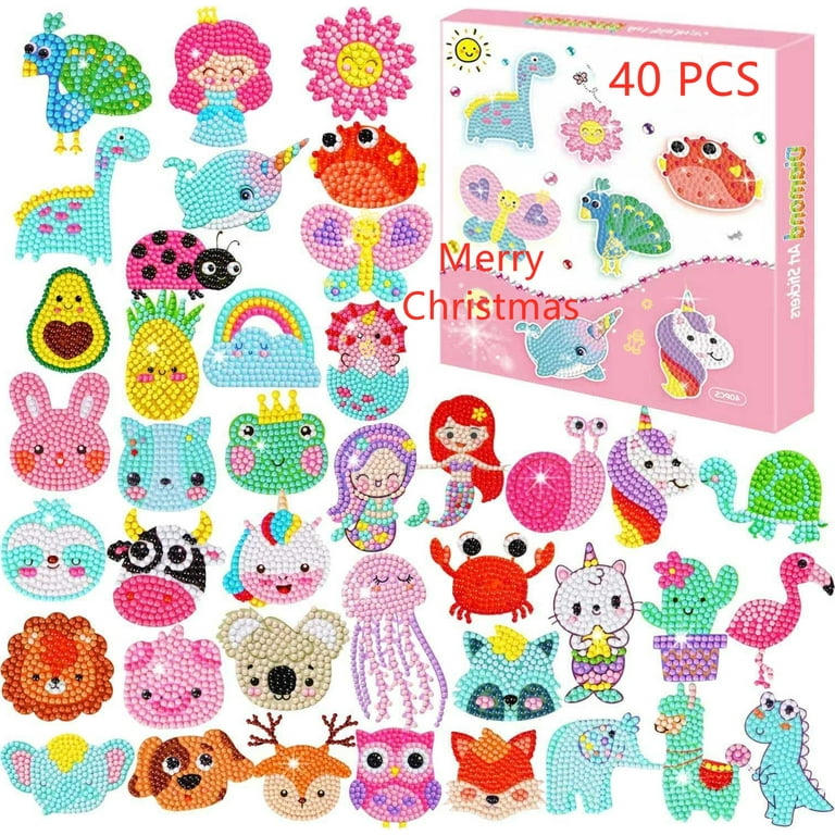 Diamond Painting Stickers Kits for Kids, 40Pcs Gem Diamond Art for Kids  Ages 8-12, Kids Mosaic Kits Gifts for Girls Daughter 