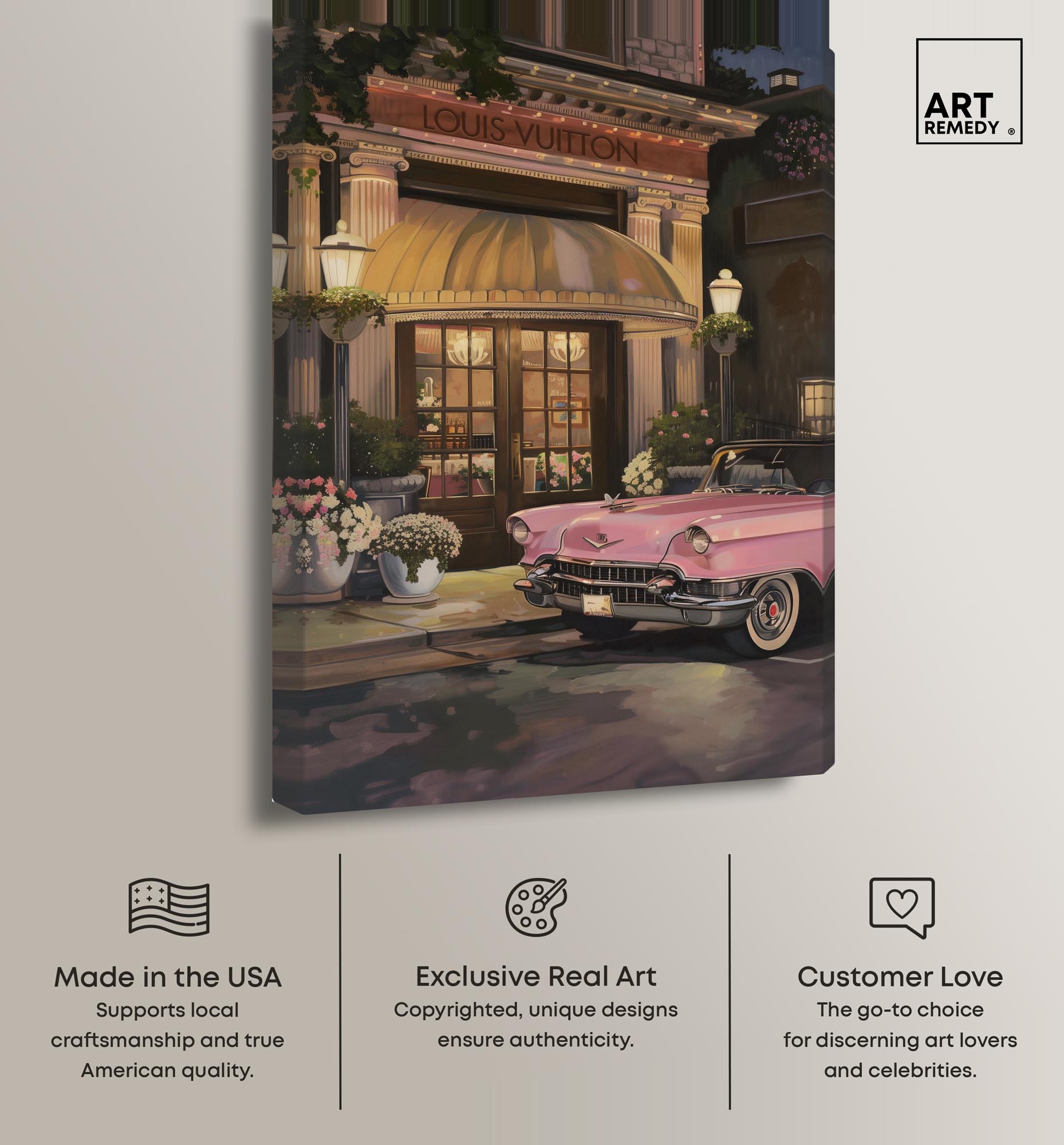 Classic Car Store Visit Canvas Fashion Art Prints by Art Remedy, Gallery Wrapped, 30 x 45