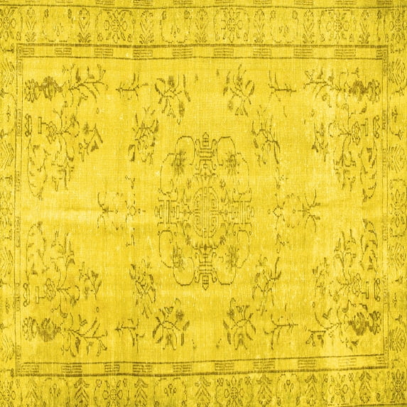 Ahgly Company Indoor Square Abstract Yellow Contemporary Area Rugs, 7' Square