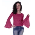 thumbnail image 3 of Moomaya T-Shirt à Manches Longues pour Femmes, Col Rond, Coupe Décontractée, Été, 3 of 6