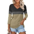 thumbnail image 2 of Elbow Length Tee Shirts for Women, Yigetop Women's 3/4 Sleeve T Shirts V Neck Casual Tunic Tops Loose Fit Shirts Solid Color Summer Tees Ladies Shirts Khaki 2XL, 2 of 7