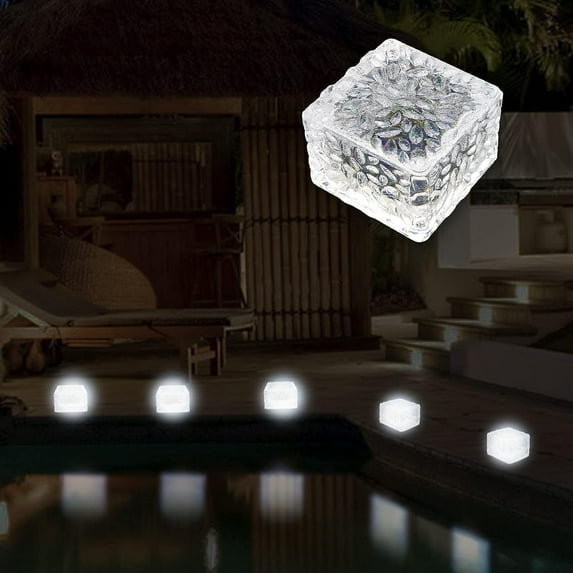 LINLIN Warmwhite Light Solar Light PVC Brick, Solar LED Brick Light with Light Sensor, On/Off Solar Path Lights Outdoor Garden Ornaments for Lawn Path Courtyard Deck Ground Pond, 7x7x5cm