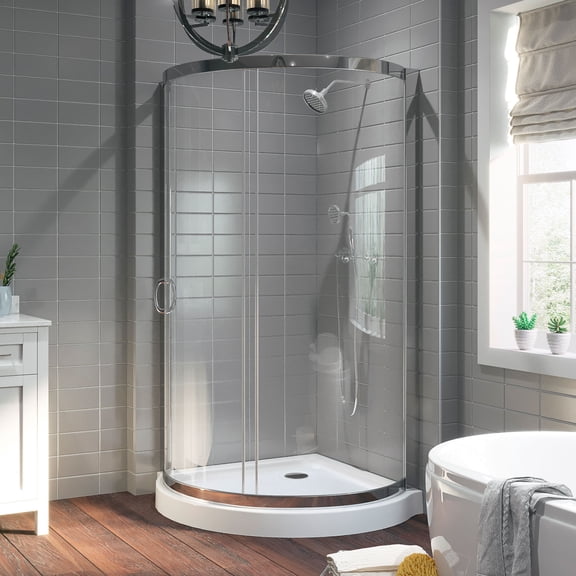 Ove Decors Breeze 36 in x 36 in x 77 in H Curved Corner Shower with Clear Glass & Shower Base and Chrome Hardware