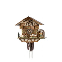 Cuckoo Clock Black Forest house with moving beer drinkers and mill wheel