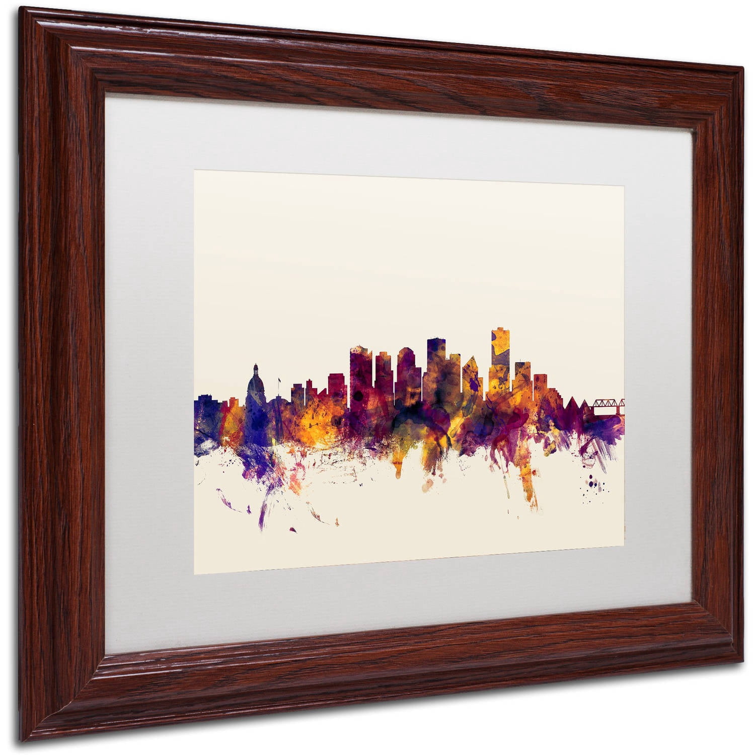 Trademark Fine Art "Edmonton Canada Skyline" Canvas Art by Michael Tompsett, White Matte, Wood Frame