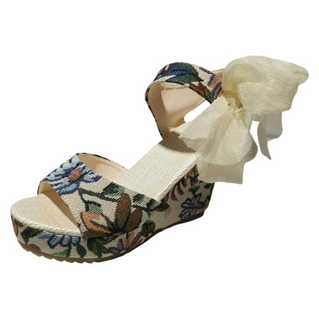 

Orthopedic For Women Beach Slippers Printed Slope High Heel White Bottom Casual