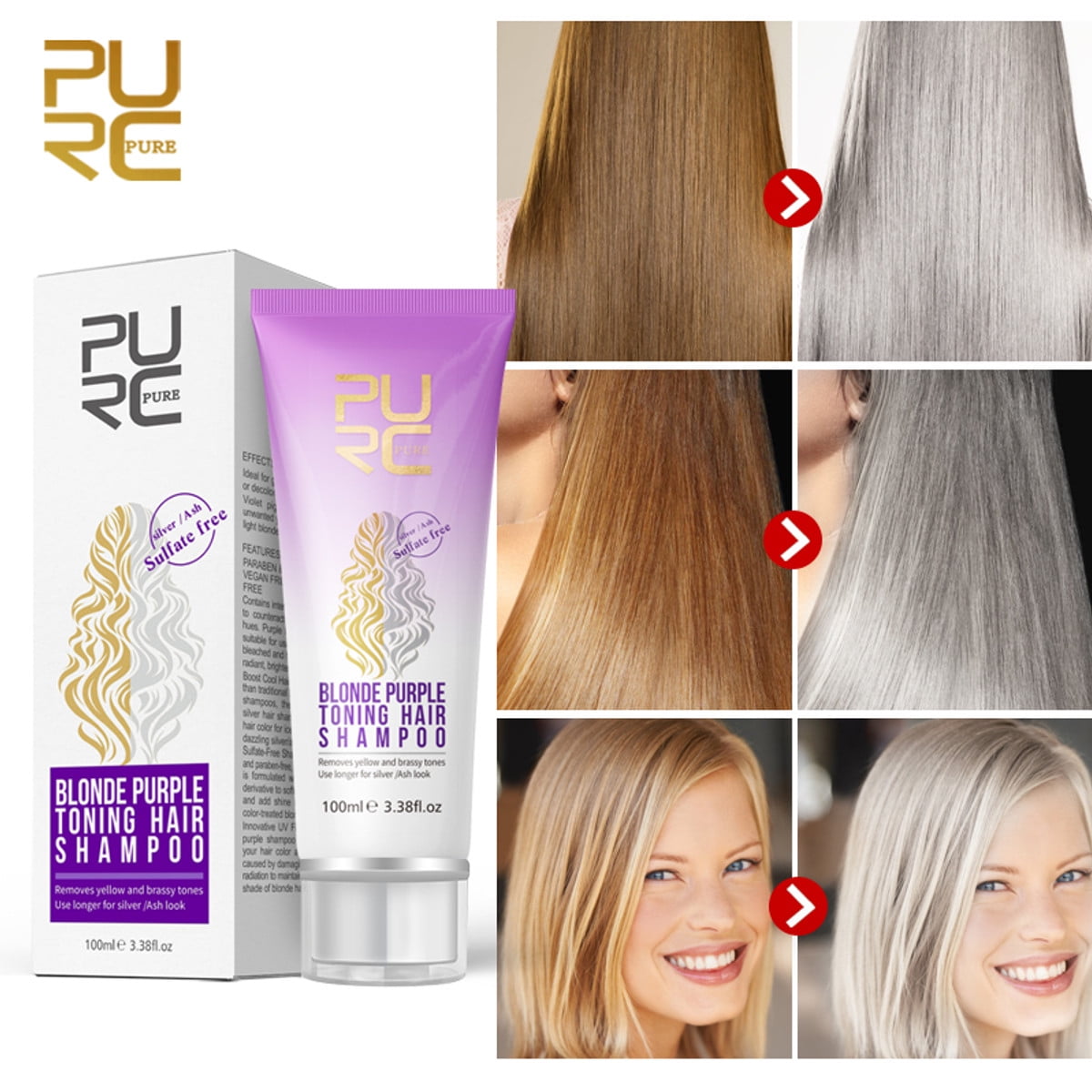 Blonde Purple Hair Shampoo Removes Yellow And Brassy Tones For