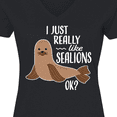 thumbnail image 4 of Inktastic I Just Really Like Sea Lions Ok Women's V-Neck T-Shirt, 4 of 5