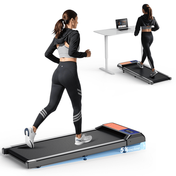 Walking Pad Treadmill, 2.5 HP Quiet Under Desk Walking Pad with 5% Incline, 265 Lbs Capacity, 15"×35.4" Portable Treadmill for Home Office Walking, Walking Pad for Desk