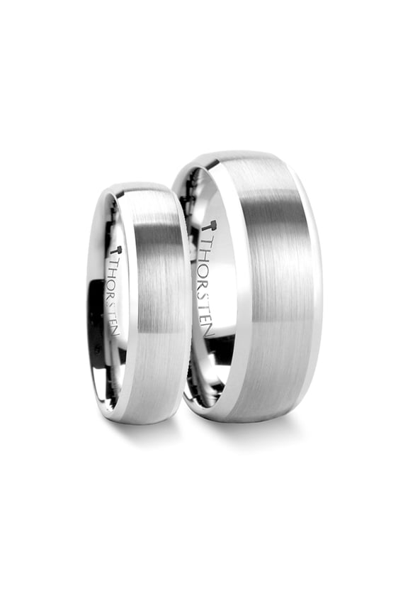 Matching Rings Set Domed Brushed Finish Tungsten Ring With Polished Bevels