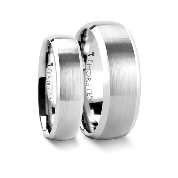 Matching Rings Set Domed Brushed Finish Tungsten Ring With Polished Bevels