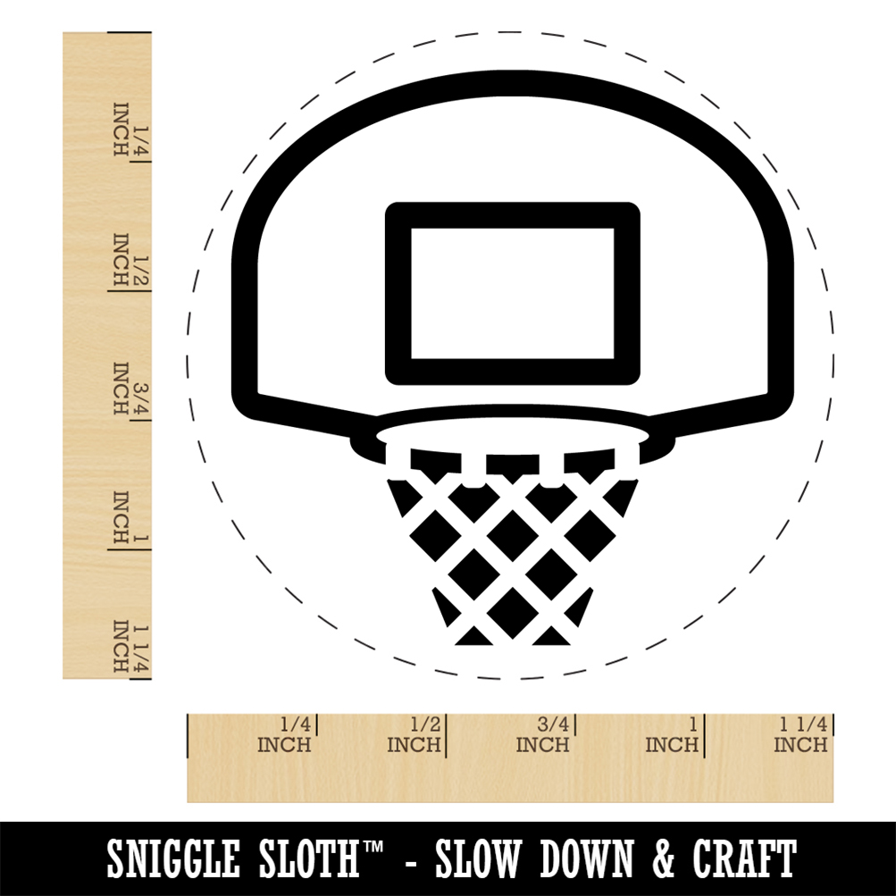Basketball Hoop and Backboard Self-Inking Rubber Stamp Ink Stamper - Blue Ink - Large 1-1/2 Inch