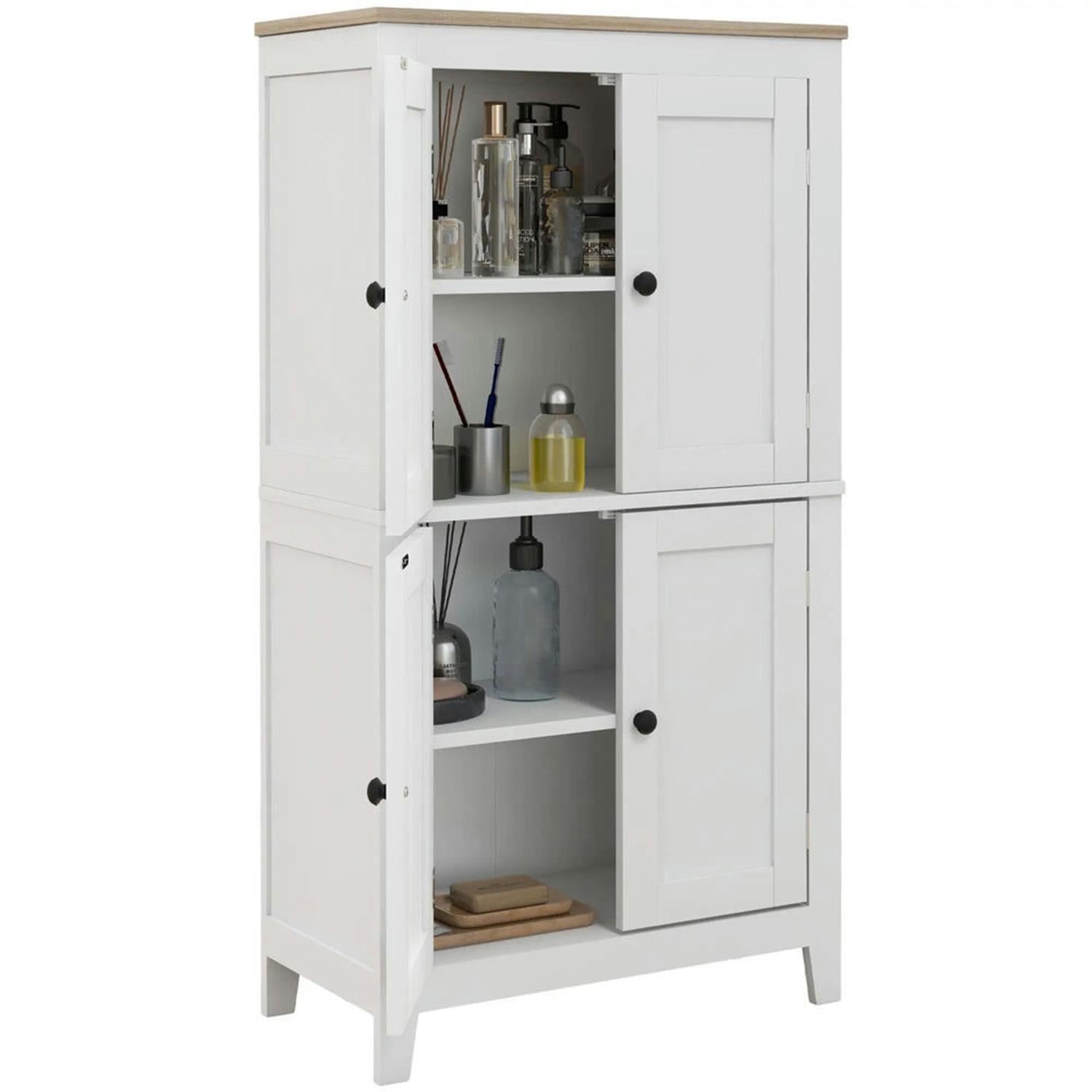 Demi Bonn 43" Bathroom Floor Cabinet, Freestanding Storage Cabinet with Adjustable Shelf and 4 Doors, for Living room, Entryway, Kitchen, White