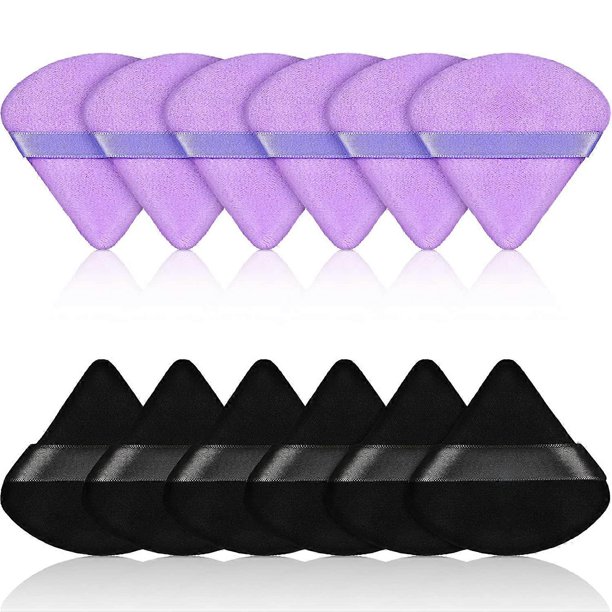 12 Pieces Powder Puff Face Triangle Makeup Puff for Loose Powder Soft Body Cosmetic Foundation Sponge Mineral Powder Wet Dry Makeup Tool (Black, Purpl