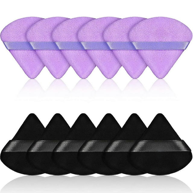 12 Pieces Powder Puff Face Triangle Makeup Puff for Loose Powder Soft Body Cosmetic Foundation Sponge Mineral Powder Wet Dry Makeup Tool (Black, Purpl