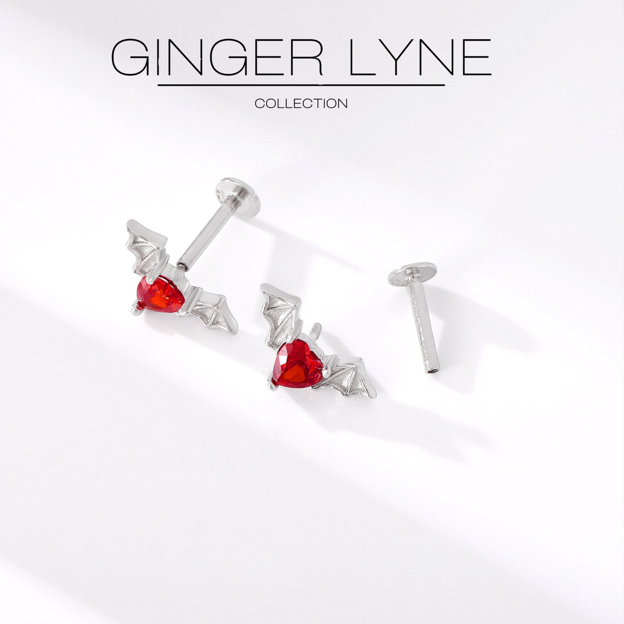 Flying Bat Flat Back Earrings for Women Sterling Silver 16g Cartilage Helix Lobe Body Piercing Stud Ginger Lyne