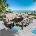 thumbnail image 3 of Gotland 8 Seats Outdoor Metal Patio Furniture Set with 2 Swivel Rocking Chairs&55,000 BTU Gas Fire Pit Table w/Glass Wind Guard Patio Conversation Sectional Sofa Sets-Sand, 3 of 8