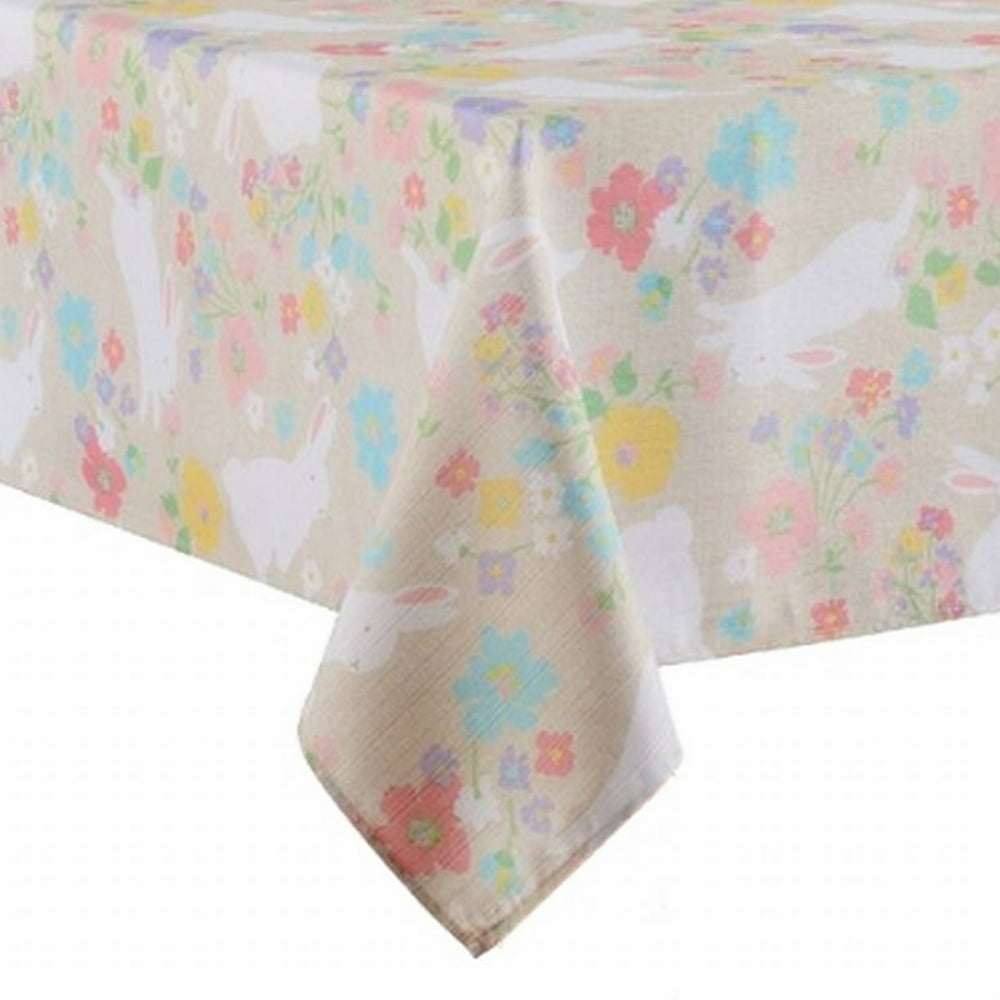 Celebrate Together Beige Floral Easter Bunny Tablecloth Table Cloth
