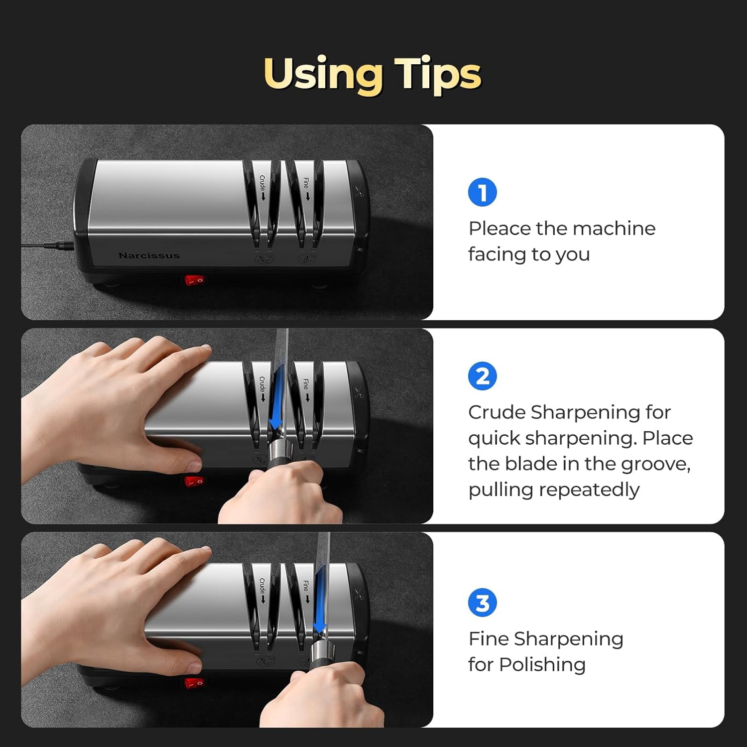 Electric Knife Sharpener with  Abrasives for Stainless Steel Ceramic Knives and Scissors, Quick Sharpening System with Dust  Box