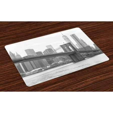 Landscape Placemats Set of 4 Photo of Brooklyn Bridge Over East River and Tall Buildings Skylines at the Back, Washable Fabric Place Mats for Dining Room Kitchen Table Decor,Grey White, by (Best Place To Photograph Brooklyn Bridge)