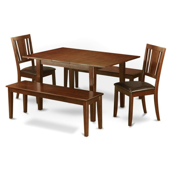 East West Furniture Milan 5 Piece Dining Table Set with Dudley Chairs and 2 Benches