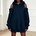 thumbnail image 5 of Women Hoodies Off-shoulder Hoodies Long Sleeve Plain Tunic Cold Shoulder Pullover Oversized Hooded Sweatshirt Women's Fall 2026 Outfits(Navy,M), 5 of 8