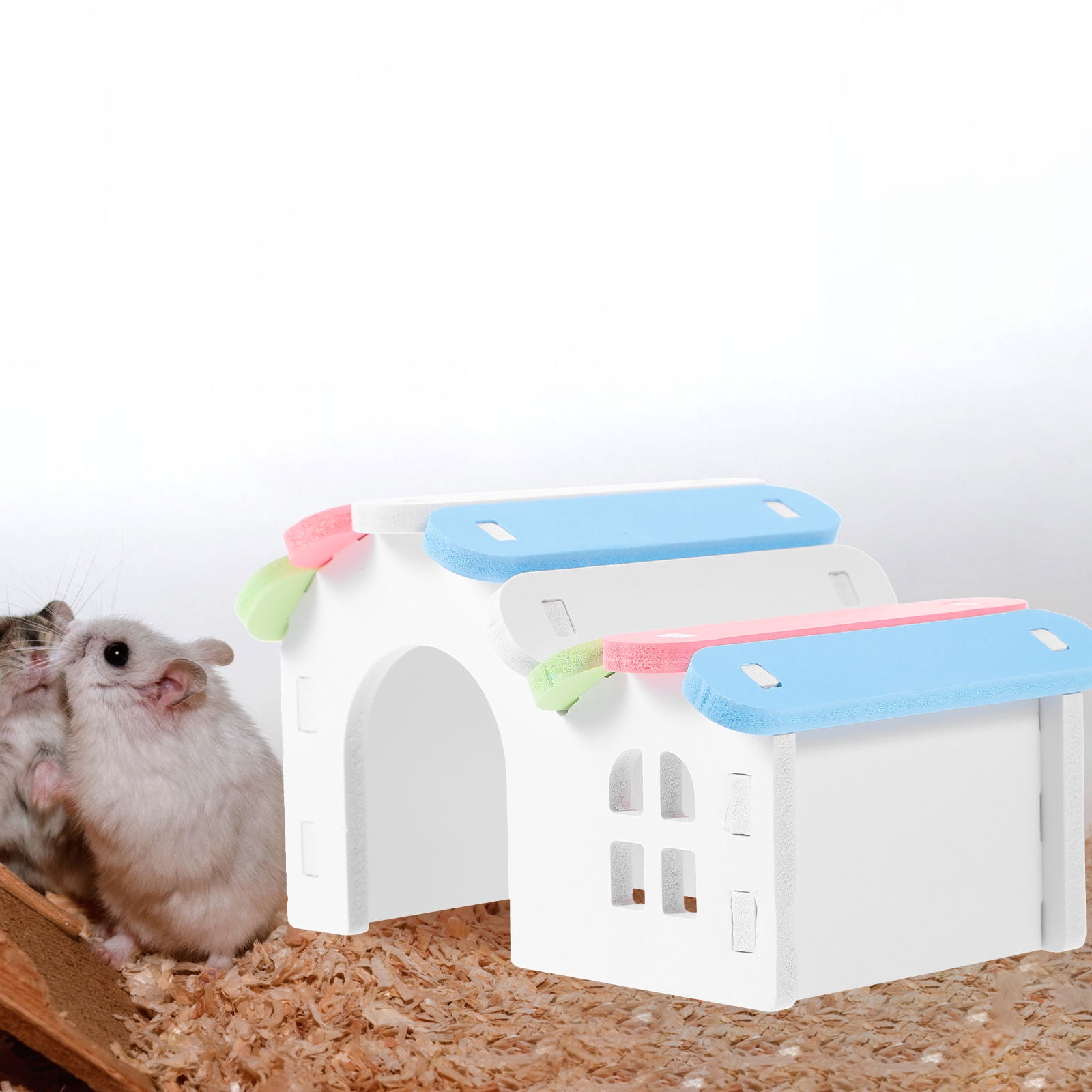 OATIPHO Assorted Color Wooden Hamster House Hideout for Small Pets Decorative Cage Accessory