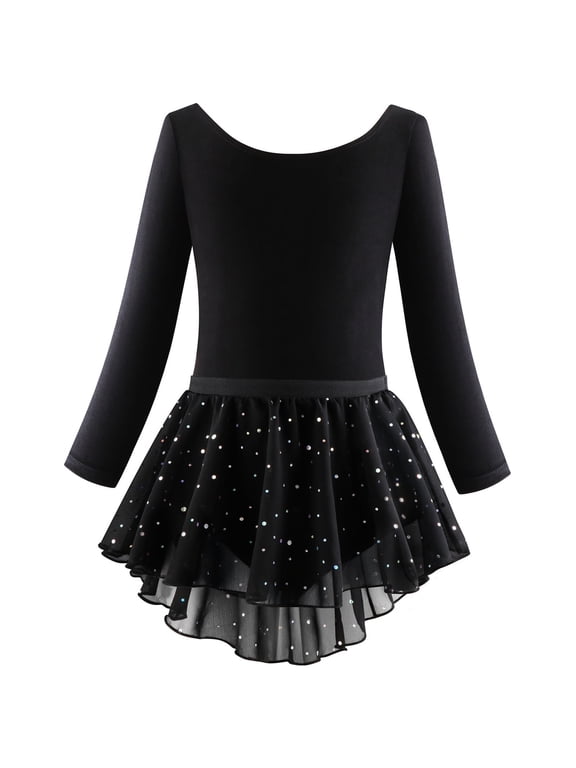Girls' Dresses Long Sleeve Ballet Skirted Leotards Dance Dresses Tutu Outfit For Ballerina Baby Dress Black 4 Years-5 Years