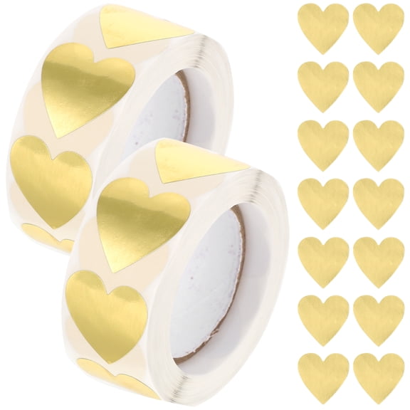 TAILTOSS Heart Envelope Seal Stickers Adhesive Golden 2 Rolls 500Pcs Per Roll 1In