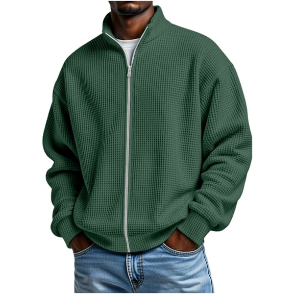 Gytharion Men's Winter Warm Waffle Sweatshirts Stand Collar Zip-up Long Sleeve Jackets Solid Color Fashion Casual Outwear