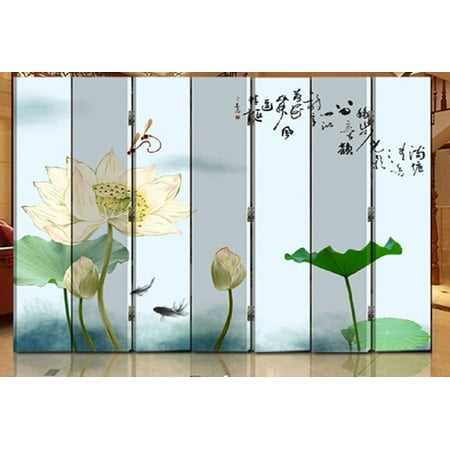 4 Panel Screen China - Oriental Style 4-panel Foldable Shoji Screen Room Divider, Chinese Traditional Painting Lily Pond