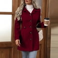 thumbnail image 2 of Stichou Womens Pea Coat Notched Lapel Collar Single Breasted Fall Winter Trendy Casual Wool Blend Trench Coat Jacket Wine S, 2 of 5