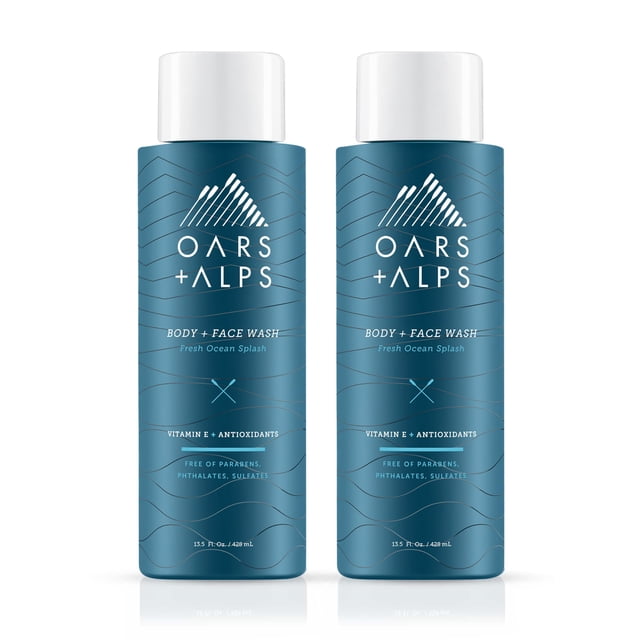 Oars + Alps Cuidado de la piel hidratante para el cuerpo y la cara para hombres con vitamina E y antioxidantes, sin sulfatos, Fresh Ocean Splash, paquete de 2