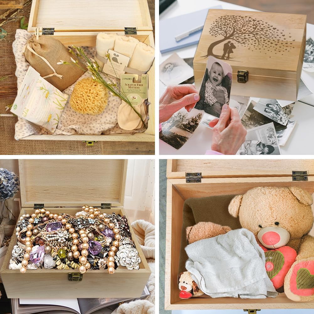 1 Pc Love Theme Wooden Memory Keepsake Box Hugged Couple Love Tree Box with Hinged Lid and Lock Storage Box Stash Box for Photo Letter Wedding Valentine 7.6x9.6x4inch(19.5x24.5x10.3cm) for DIY