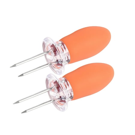 

2pcs Corn Skewer Barbeque Corn Fork Stainless Steel BBQ Skewer with Silicone Handles Orange