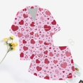 thumbnail image 5 of KKBOTIVE Womens Silk Satin Pajama Set 2 Piece Heart Embroidery Short Sleeve Button Up Sleepwear Women's Comfortable Daily Nightwear ( l-Pink Size: XXL ), 5 of 6
