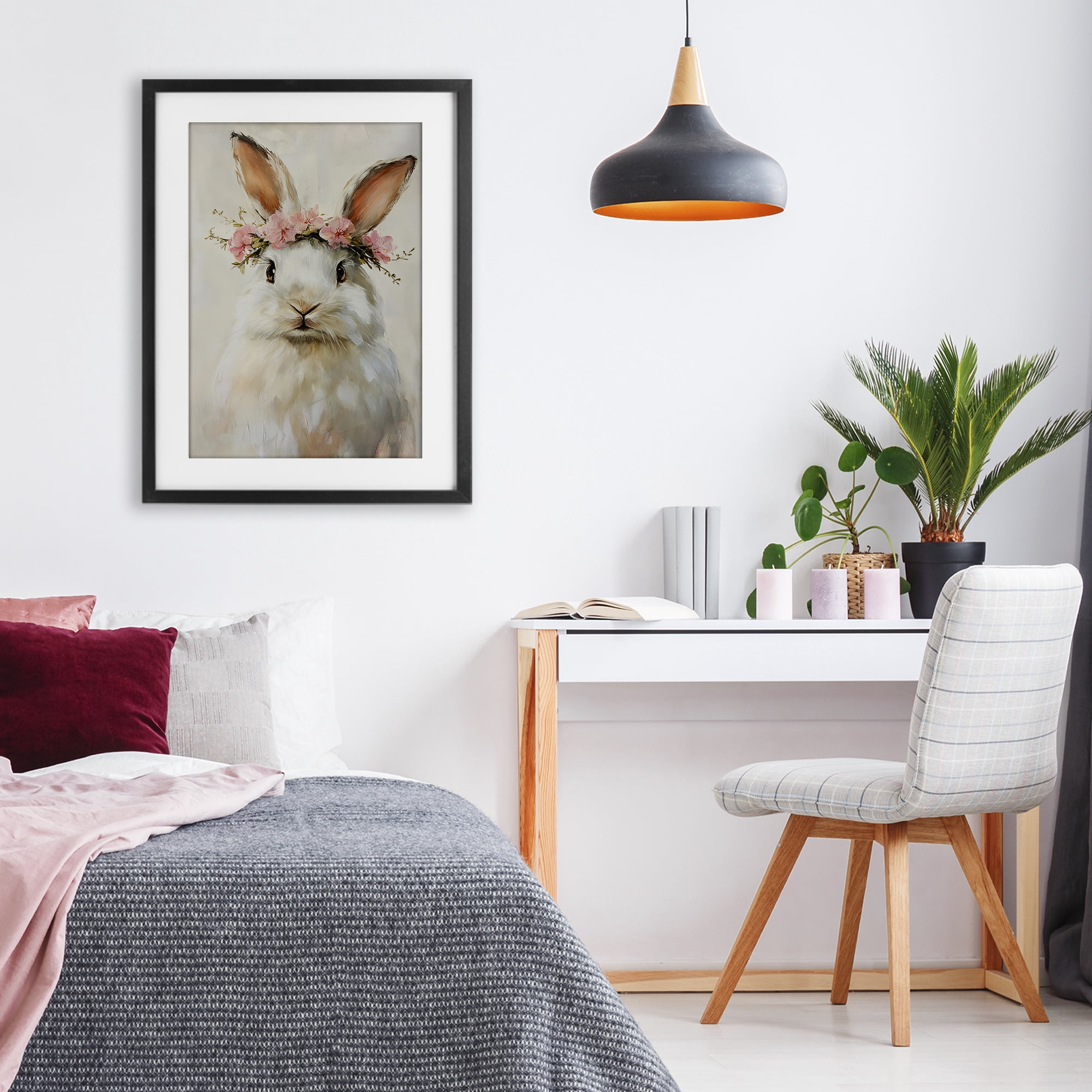 Stupell Industries Bunnykins with Pink Crown Black Framed Print Under Glass, design by Tina LeCour