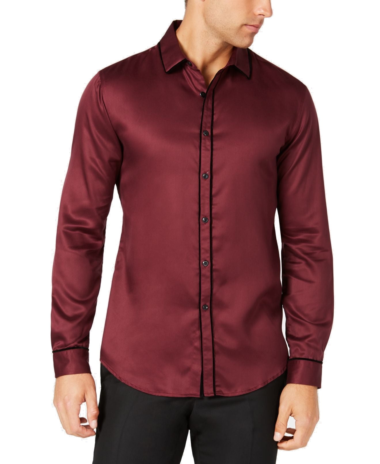 INC Casual Shirts Maroon Mens Medium Party Solid Button Down Shirt M
