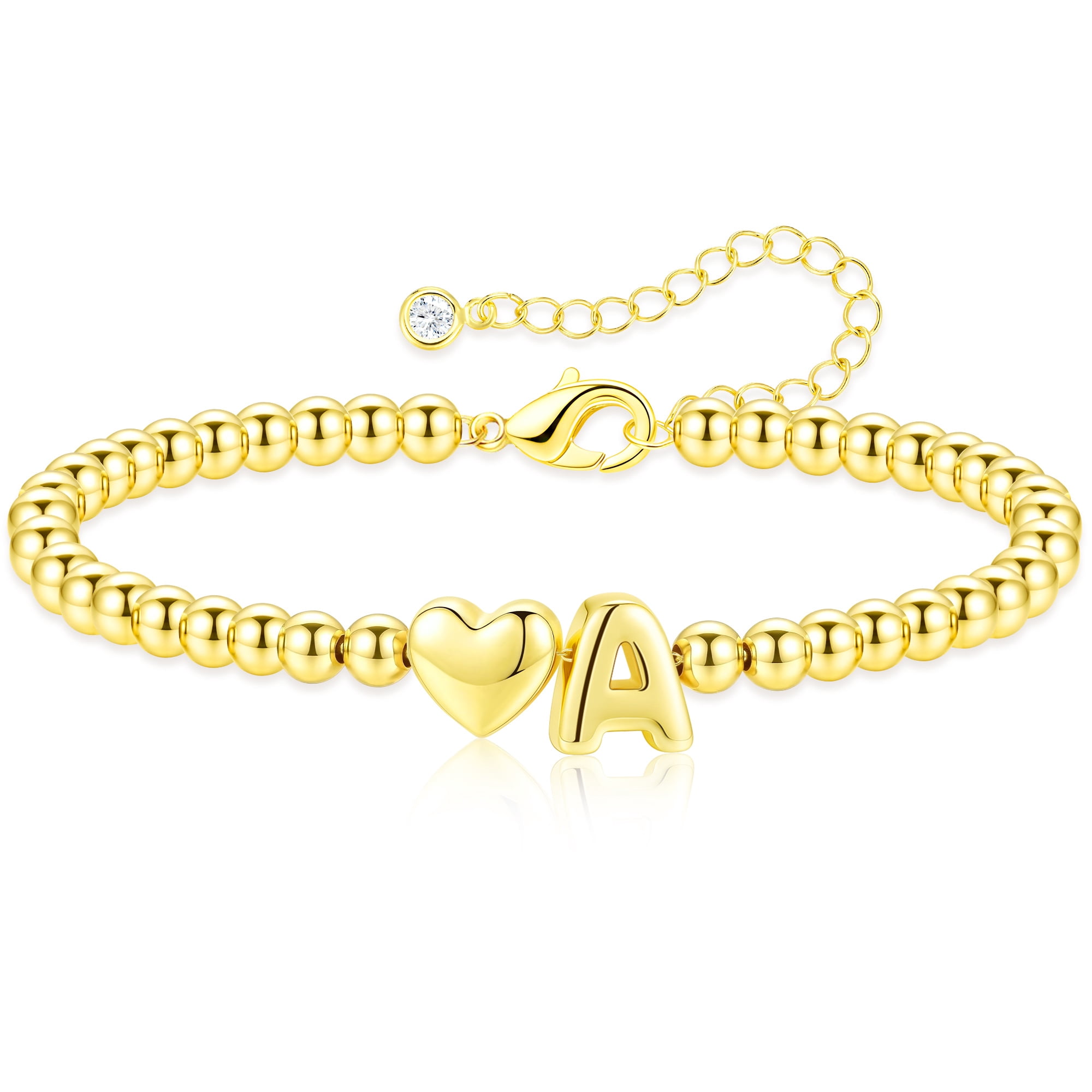 APSVO 18K Gold Plated Love Heart Initial Beaded Bracelets for Women Teen Girls Letter A Bracelet Birthday Jewelry Gifts Ideas