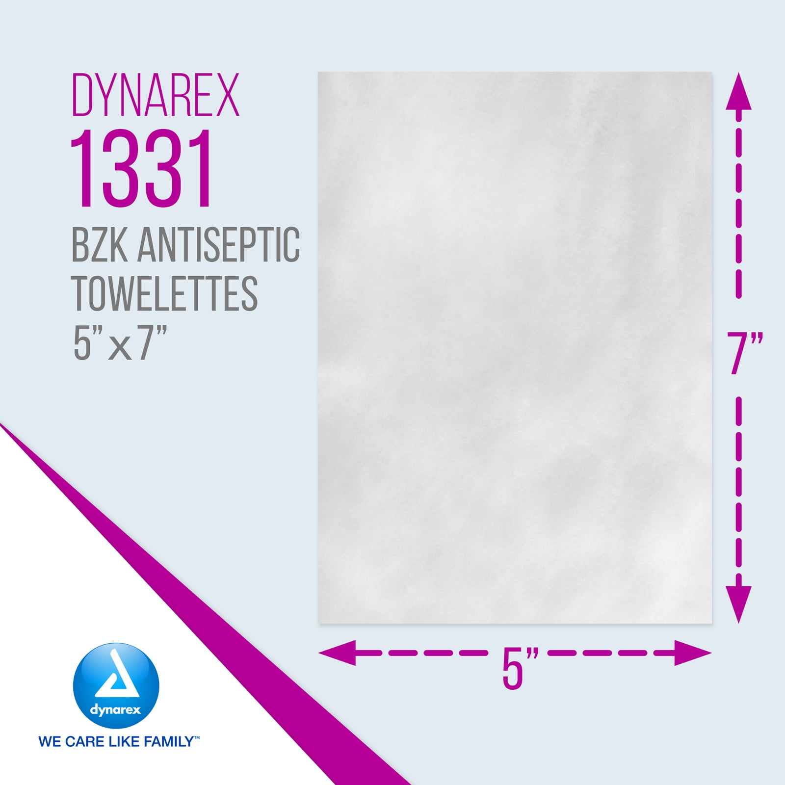 Dynarex BZK Antiseptic Towelettes, Alcohol & Fragrance Free Hand Sanitizing Wipes, First Aid Wound Wipes, Size 5” x 7”, 1 Case of 1000 Individually Wrapped Wipes (Packaging May Vary)