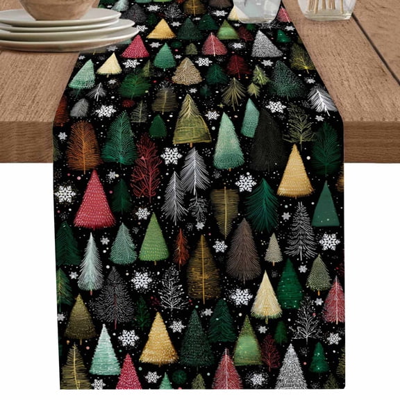 nqOlkjepod Christmas Tree Table Runner 70 Inches Long Farmhouse Dress Scarves, Winter Colorful Xmas Trees Snowflakes Dining Tablerunner for Coffee Table/Kitchen Island/Party Décor, 13" x 70"