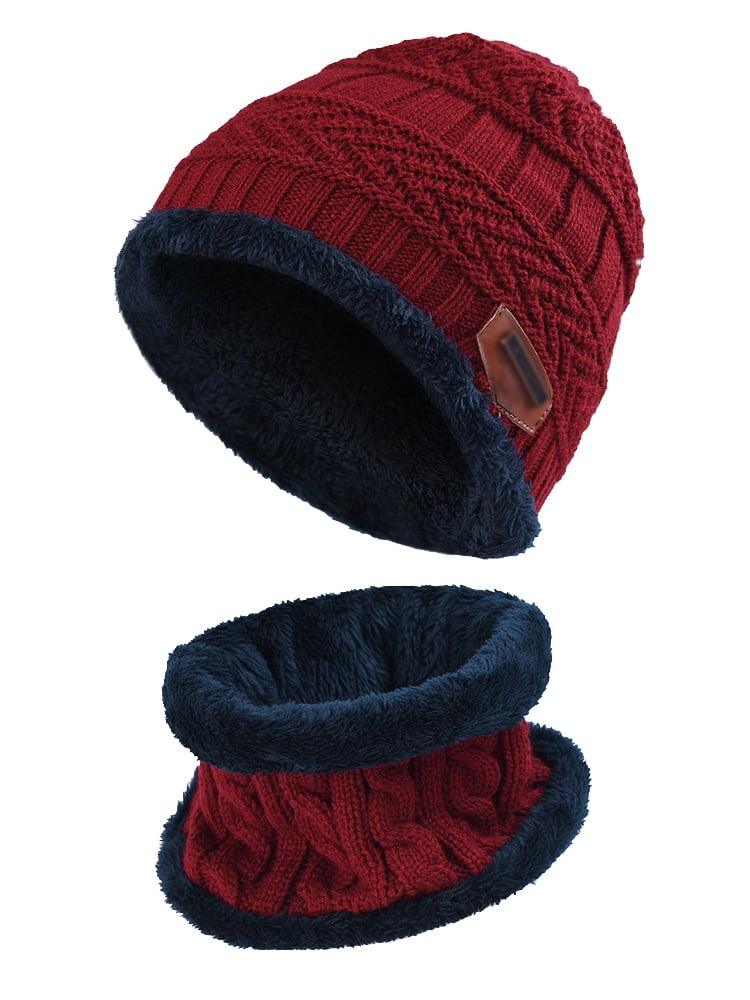Vbiger Kids Warm Knitted Beanie Hat and Circle Scarf Set 